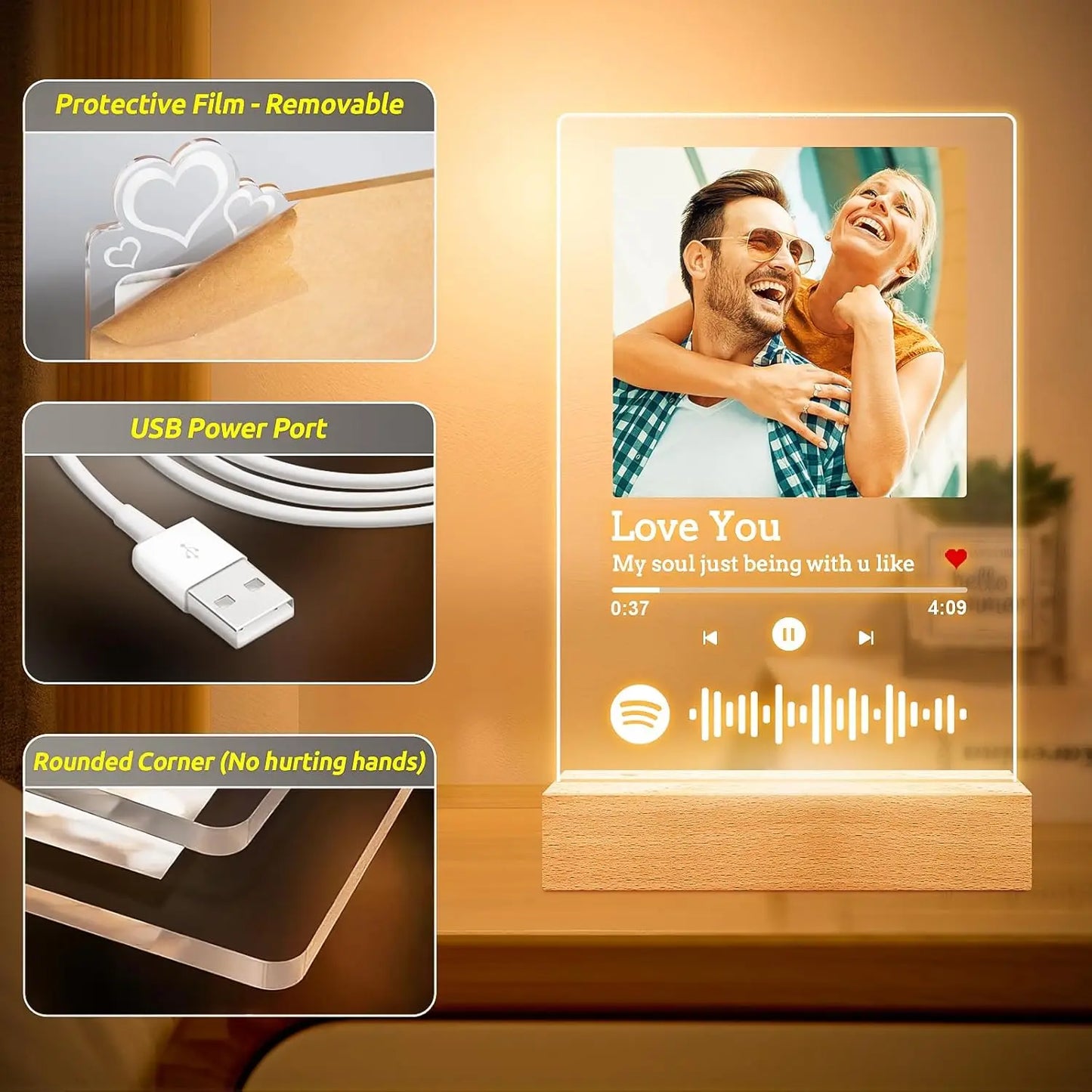 Personalised Spotify Photo Plaque with LED lamp