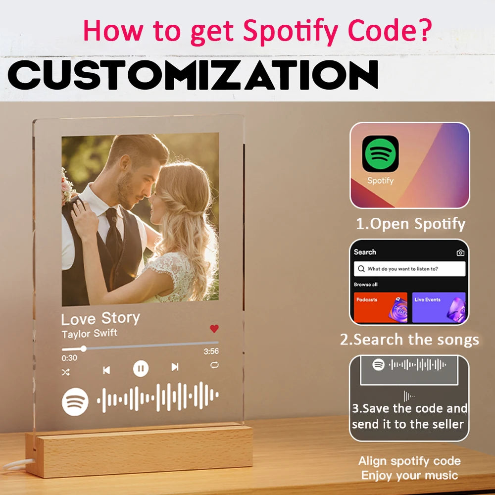 Personalised Spotify Photo Plaque with LED lamp